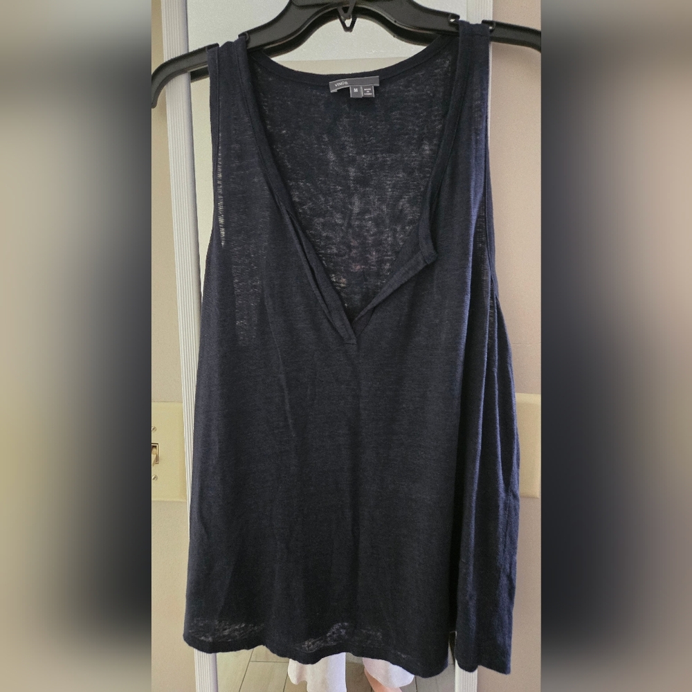 VINCE Women's Navy Blue  Sleeveless Top Size Medium 100% Linen